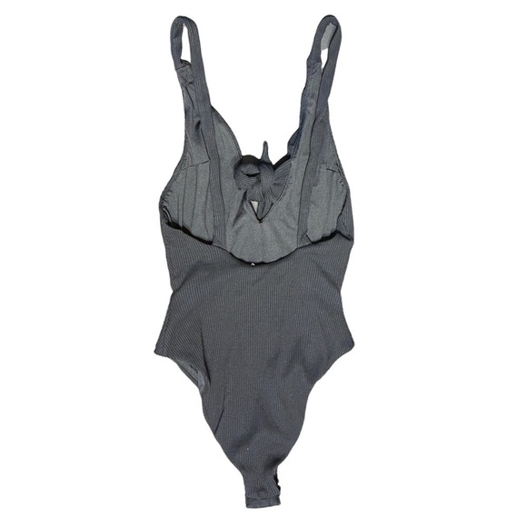 Tiger Mist Black Hazel Front Tie Ribbed Bodysuit Women's XS NWT - Picture 6 of 14